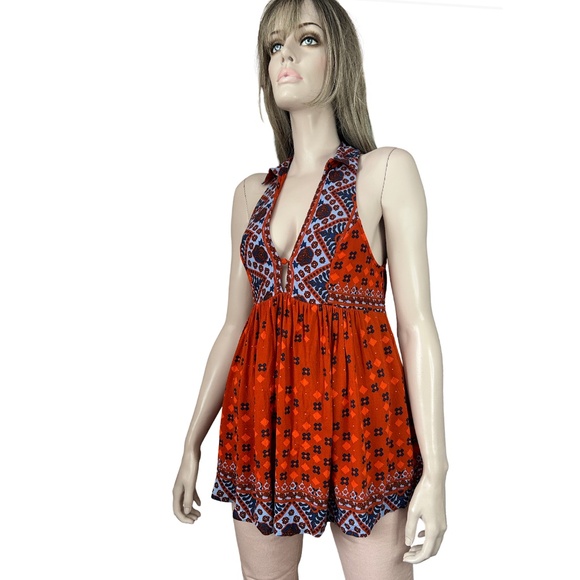 Free People Charlotte Boho Racer Back Long Top Tunic 100% Rayon Pockets - Picture 4 of 16